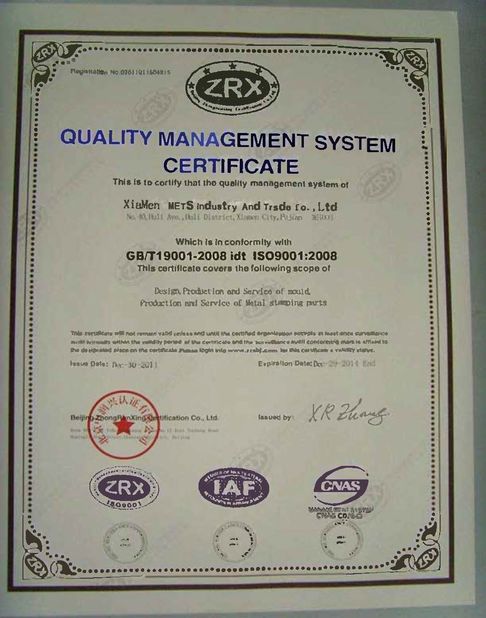 China Xiamen METS Industry &amp; Trade Co., Ltd Certificaciones